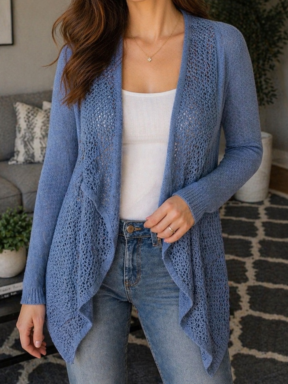 Abercrombie and fitch dusty blue open-knit waterfall cardigan